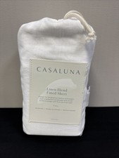 Casaluna Full Size Linen Blend Fitted Sheet - White Fresh White