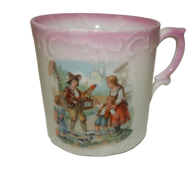 Antique Childs Cup - Organ Grinder with Monkey and Children