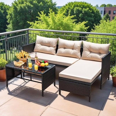 Outdoor Patio Furniture 3-Piece Rattan Waterproof Outdoor Sectional Sofa All-Wea