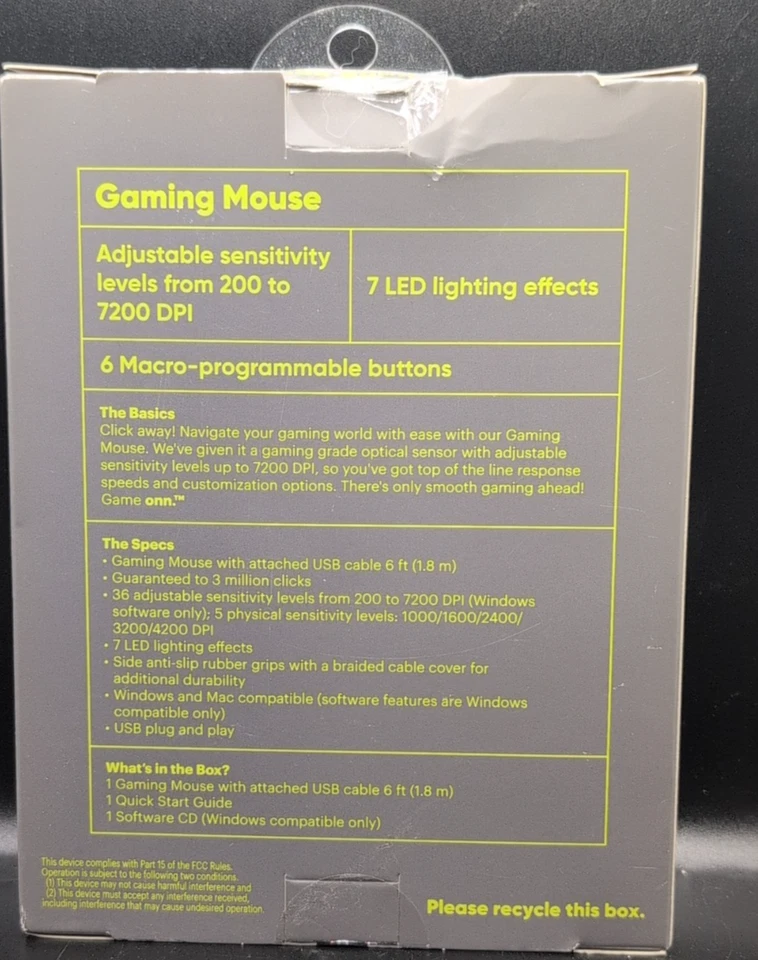 Onn 6ft Wired Gaming Mouse 7 LED Adjustable Lights DPI Adjustable Camo Gray New - Image 2 of 2