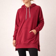 The Warmy Fleece Lined Extra Long Hoodie Sweatshirt MED Maroon Soft Cozy Red
