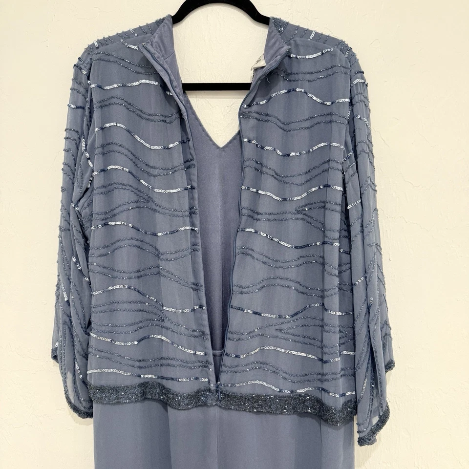 jkara blue sequin formal dress 3/4 sleeve size 16w elegant gown - Image 4 of 4