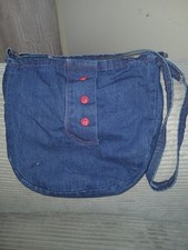 Vintage Jeans Denim Bag Purse Handmade 1970s Handbag Blue Dark Wash