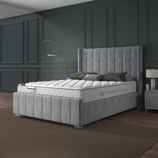 OTTOMAN BED FRAME NEW PANEL WING PLUSH VELVET UPHOLSTERED DOUBLE GREY OR BLACK