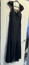 Alex Evenings Navy Blue Floral Lace Sequin Sweetheart Long Gown Lined Zip 12