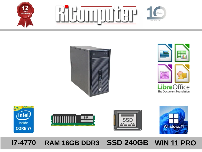 PC Hp Prodesk i7-4770 RAM 16GB SSD 256GB Win11 Ricondizionato - Immagine 2 di 2
