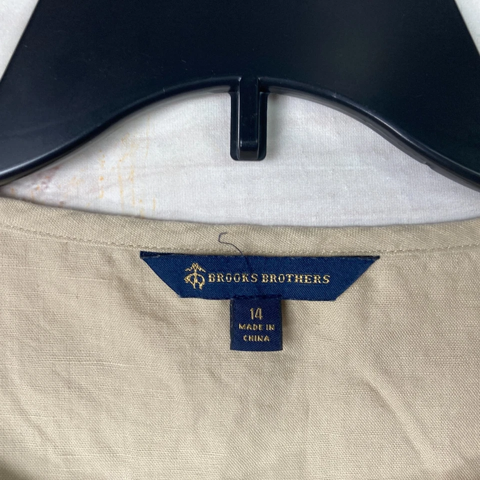 Brooks Brothers Top 女式 14 米色亚麻混纺无袖衬衫 1/4 纽扣 — 第 3/4 张图片