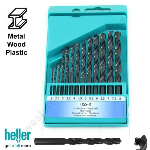Heller 13 Piece HSS-R Metal Drill Bit Set 2-8mm Wood Plastic Metal German Design