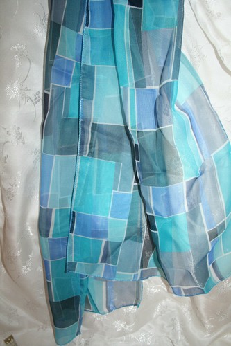 Vintage Long Chiffon Scarf - Blues (109) - Picture 1 of 5