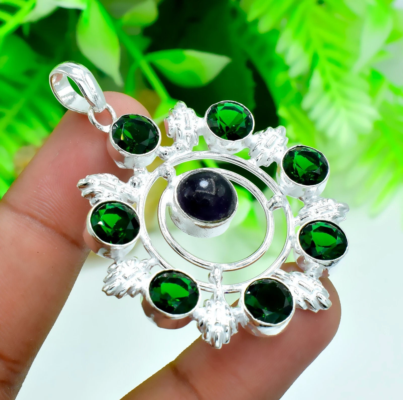 CHROME HEARTS Ciondolo gioiello in argento sterling 925 fatto a mano con pietra preziosa diopside cromato misura 2 2''