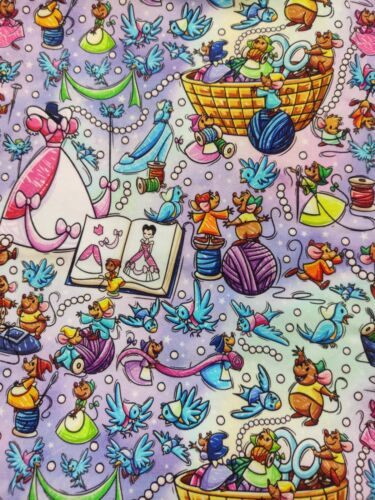 Disney Cinderella Mice And Birds Custom Printed Cotton Fabric 1 Yd X 60" - Picture 1 of 5
