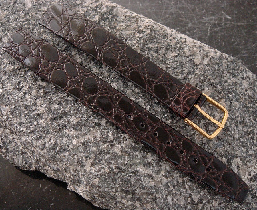 Vintage Hirsch Chocolate “Croco-Grain” 16mm Open-ended Watch Strap