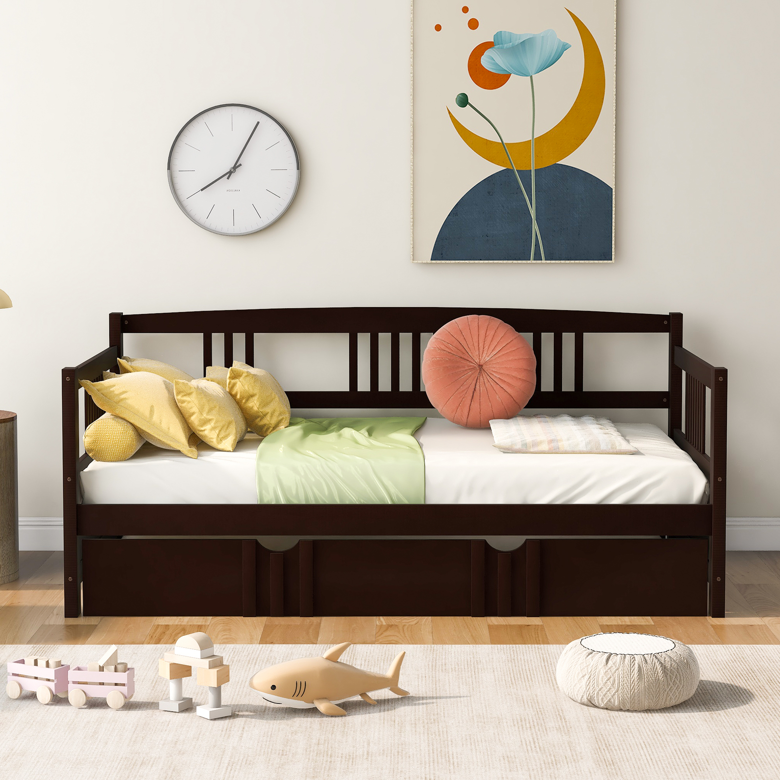 Twin Size Wood Daybed with Trundle in Espresso Finish 30AAP