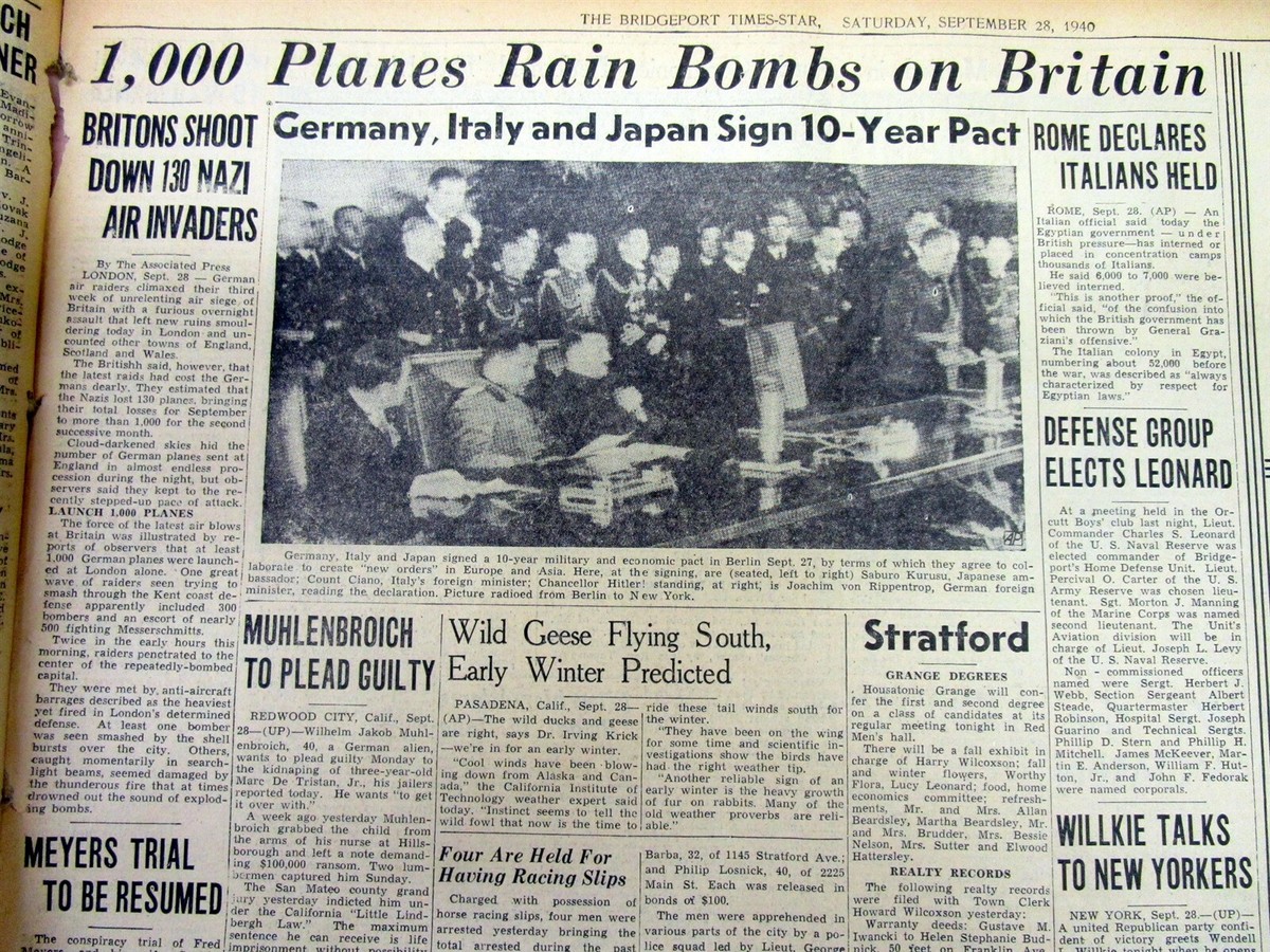 古新聞　ナチスドイツ 2 1940 WW II newspapers TRIPARTITE PACT joins GERMANY, ITALY