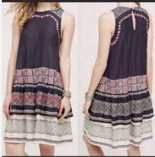 Norblack Norwhite Anthropologie Embroidered Pom Pom Midi Dress Small