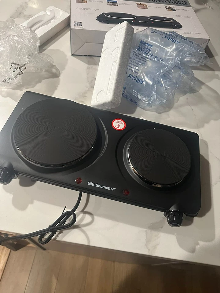 Quemador de hierro fundido doble de encimera, placa caliente eléctrica de 1500 vatios, temperatura... Foto 2 de 4