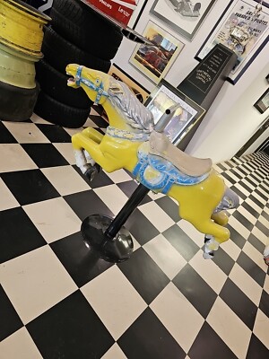 Antique Full Size Carousel Horse On Stand Original Finish Mid Century Aluminum