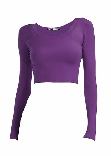 Womens Long Sleeve Crop Top TShirt Ladies Girls Scoop Crew Neck Crop Shirt Top - Picture 16 of 25