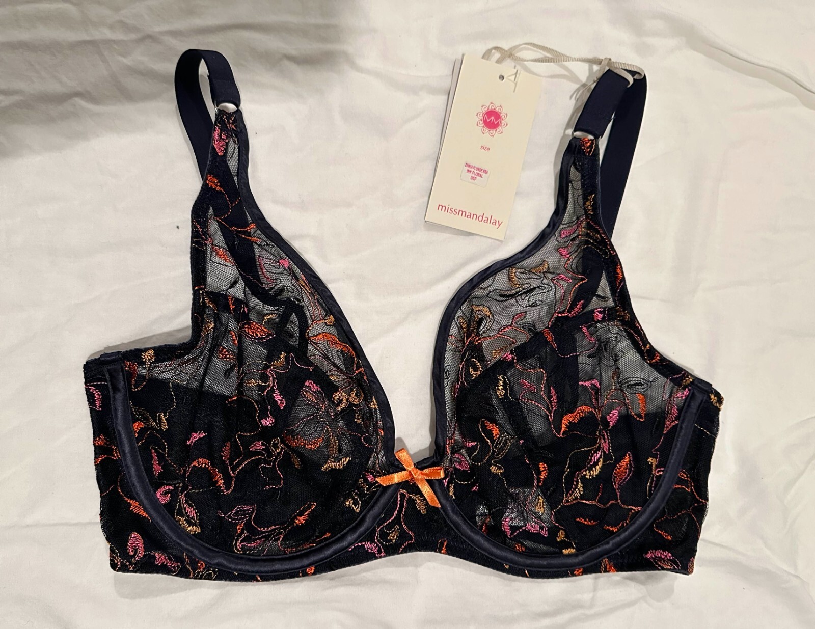 Miss Mandalay Zinnia Ink Floral Plunge Underwire Bra NWT UK Size 30F | eBay