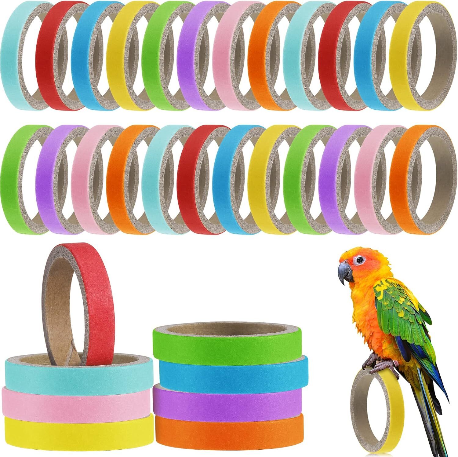 24 Pcs Chew Bagels Bird Toys for Parrots 2.4 Inch Wood Bird Chew Toys Colorful C