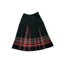 Vintage Pendleton Pleated Midi Skirt 100 Wool Plaid Black Red W25-26"
