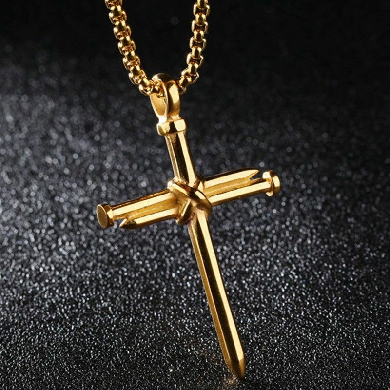 NAILS CRUCIFIX CROSS JESUS pendant GOLD plated 18K necklace 22
