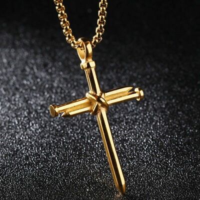 18k Yellow Gold Filled Necklace Pendant Cross Dragonfly 18"Chain Link GF Jewelry 