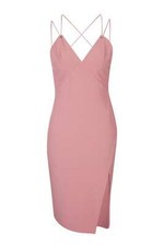 topshop rose pink strappy midi pencil bodycon slit dress UK 6 EU 34 RRP £59