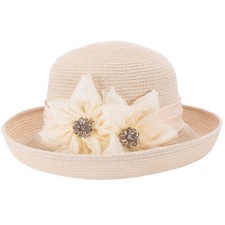 Upturned Brim Womens Floral Straw Church Wedding Bridal Summer Sun Hat T424