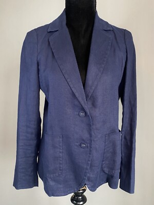 Pure Collection Blazer Jacket 100% Linen Navy Blue Pockets UK 10 UK