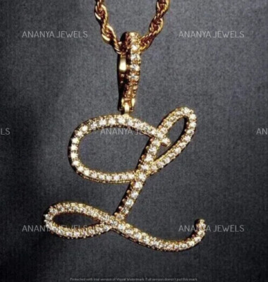 1 Ct Round Lab-Created Diamond Initial ''L'' Letter Pendant 14K Yellow Gold Plated