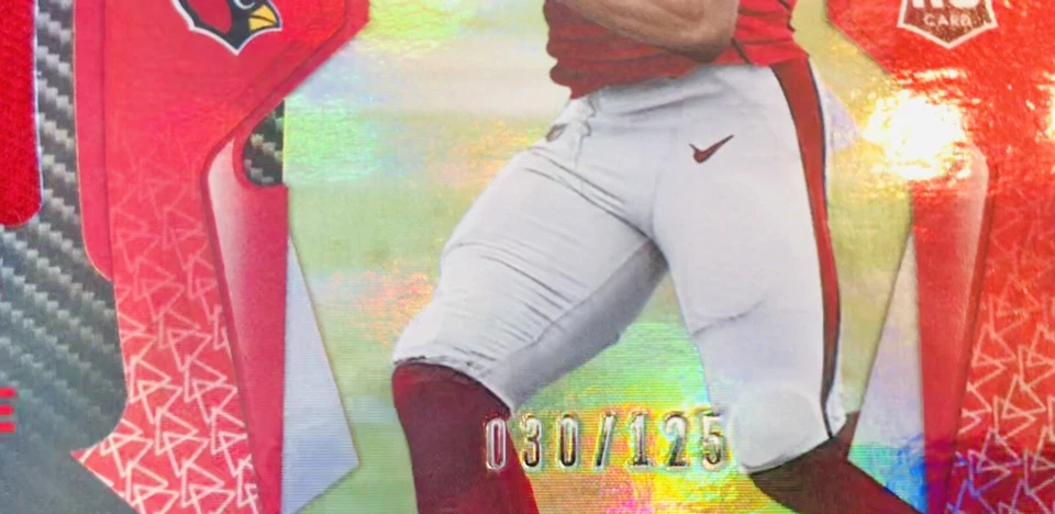 RONDALE MOORE 2021 CERTIFIED MIRROR RED COLOR MATC JERSEY PATCH # /125 AZ RC SP - Image 2 of 3