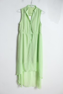 Glamouröses ärmelloses Chiffon Wasserfall Kleid - Limette - Größe 8 (I17) OHNE GÜRTEL