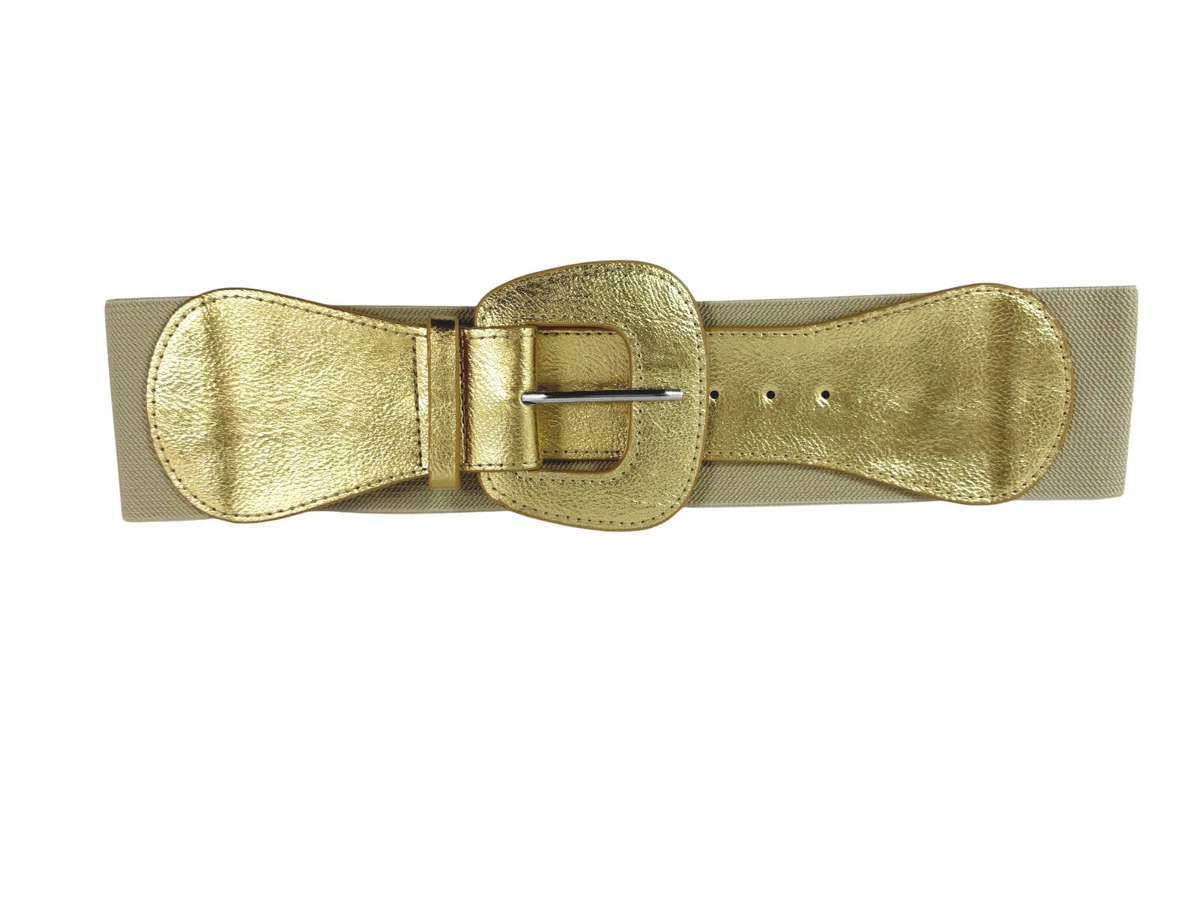 5718 Wide Elastic Cinch Stretch Waistband Retro Gold Bow Buckle Waist Belt ZYALTFDC Black Belts for Women Dresses Women main image 2