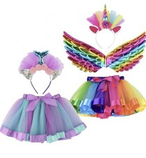 5pcs Girls Layered Rainbow Tutu with Unicorn Wing,Unicorn Mermaid Headband,...