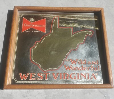 非売品！Budweiserミラー Vintage RARE Budweiser Wild Wonderful West Virginia Mirror Wooden