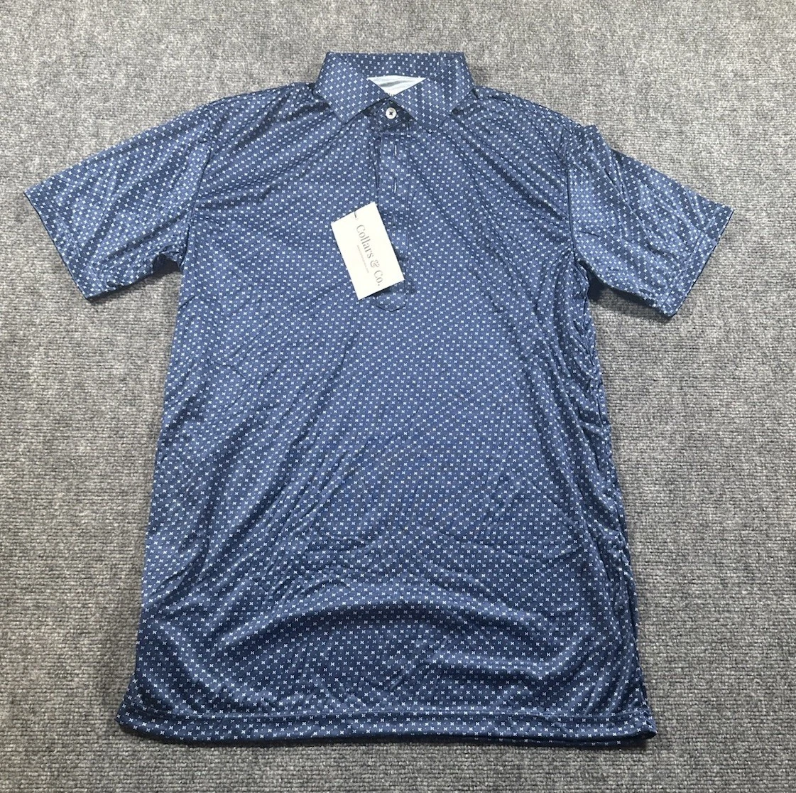 Collars & Co Men’s Medium Blue Geometric Dress Collar Polo 4 Way Stretch NWT