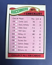 1977 TOPPS FOOTBALL #227 TAMPA BAY BUCCANEERS UNMARKED CHECKLIST *FREE SHIPPING*