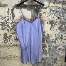 Vintage Undercover Wear Lavender Satin Lace Trim Chemise Slip Dress 1X USA Made