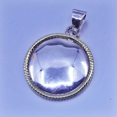 Antique Sterling silver charm pendant, 925 circle disc tag with brass cable