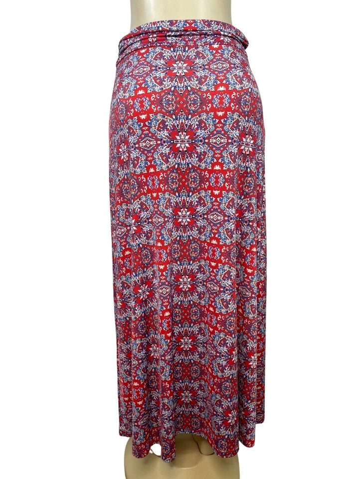 Gilli Red Floral Geometric Maxi Skirt Stretchy Waistband Size MP- New Foto 3 de 4