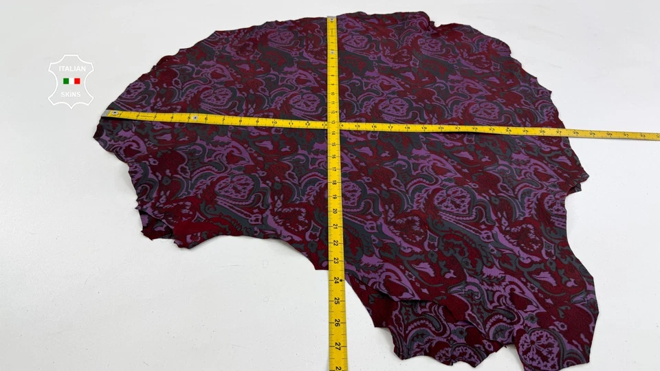 PURPLE & GREY PAISLEY PRINT ON WINE Thin Lamb Leather  2 skins 7sqf 0.6mm #C6919 - Image 4 of 4