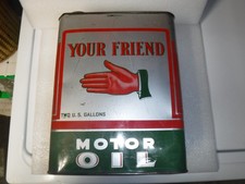 YOUR FRIEND Motor Oil Empty 2 Gallon Can Billups Western Co. Hammond, Louisiana