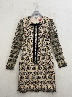 Betsey Johnson Dress Women s 6 Black And Beige Velvet Floral Whimsigoth Witchy