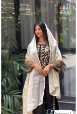 women new Pakistani Style Embroidered kurta with pant dupatta set.