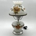 Vintage Gone With The Wind Style Boudoir Lamp Milk Glass Painted Yellow Roses