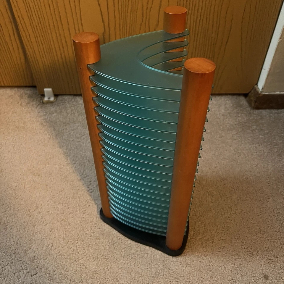 GreenBlue Wood CD Tower Rack Storage Holder Organizer Future Post Modern VTG Y2K - Image 2 of 4