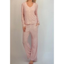 Live 2 Lounge 3 Piece Pajama Set Womens Large Pink Floral Cardigan Tank Pants