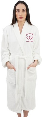 Personalisierter Damen Bademantel - weiches Frottee Baumwollkleid mit Herzstickerei