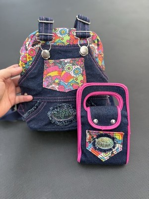 Rare Vintage Lisa Frank Denim Floral Overalls Mini Backpack And